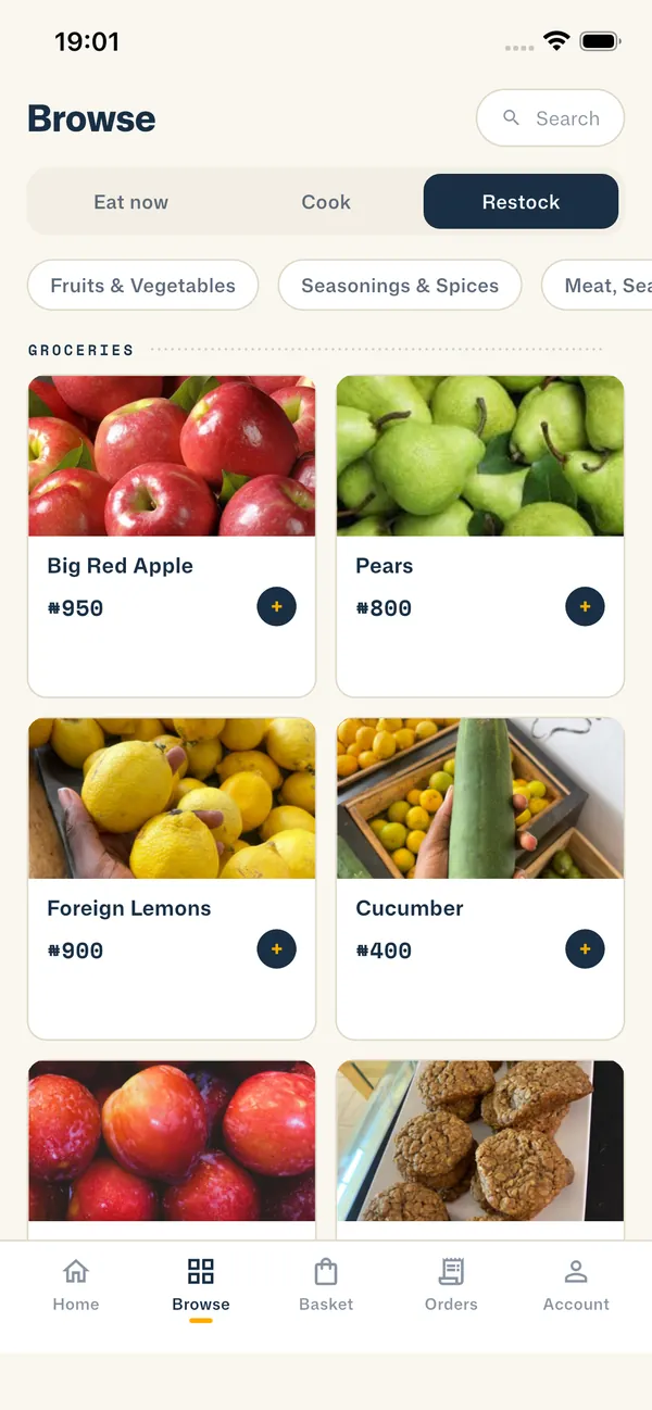 Browsing fresh groceries in the Foodster app