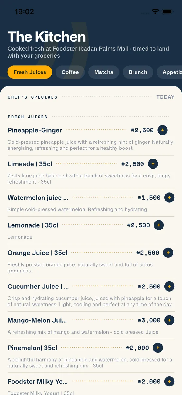 The Kitchen menu in the Foodster app