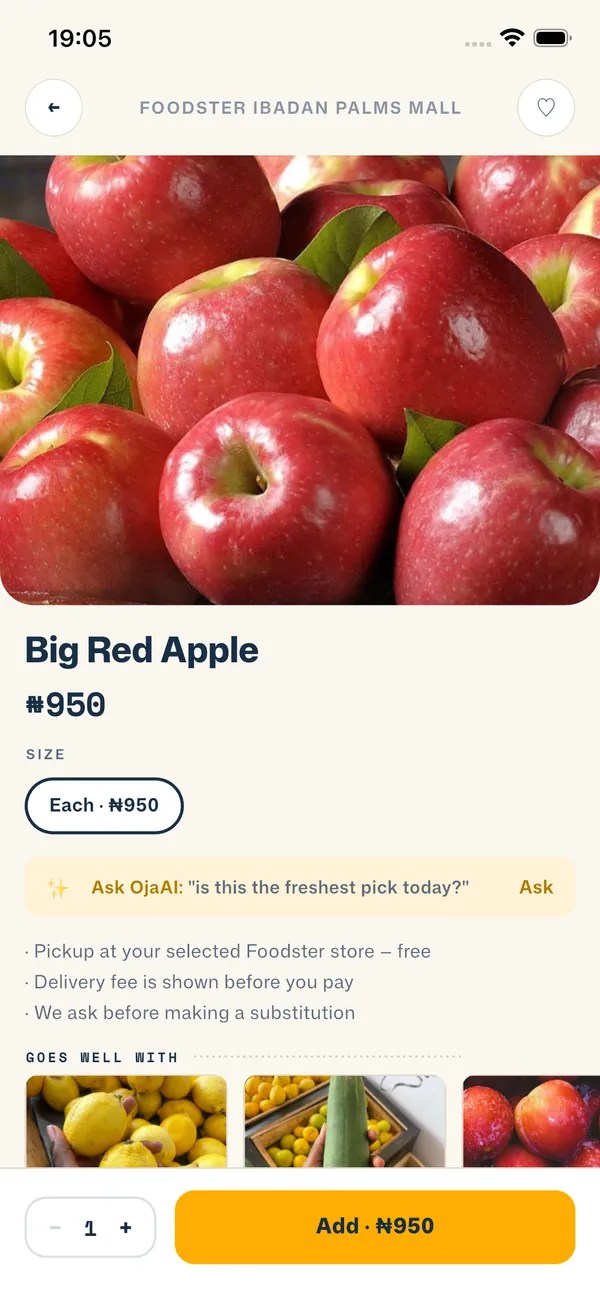 A product page in the Foodster app